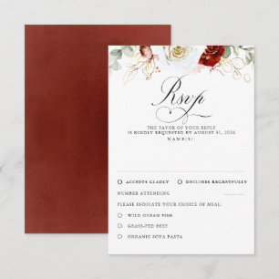 Weiße und burgunderrote Blumen Hochzeit RSVP Karte