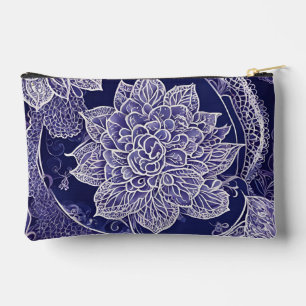 Weiße und dunkelblaue Blumenmuster AI-Kunst  Zubehörtasche