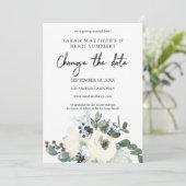 Weiße und dunkelblaue Blüte ändern die Datumsangab Einladung (Stehend Vorderseite)