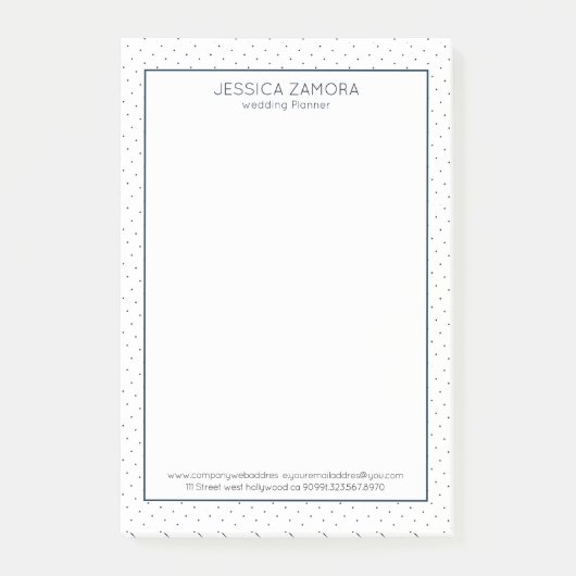 Weiße und dunkelblaue Punktmuster Post-it Klebezettel (Vorderseite)