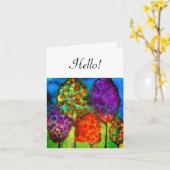 Weiße und farbenfrohe Bäume Fingermalerei Karte (Gelbe Blume)