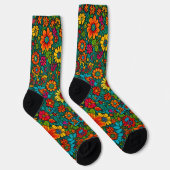 Weiße und farbenfrohe Blume Blumenmuster Socken (Rechts)