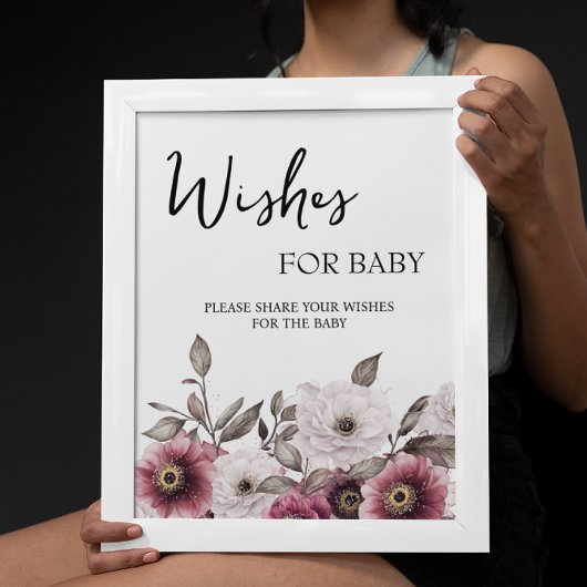 Weiße und florale Pflaumenwünsche für Babysignatur Poster