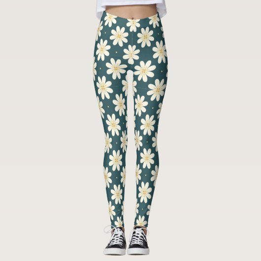 Weiße und gelbe Blume Leggings (Vorderseite)