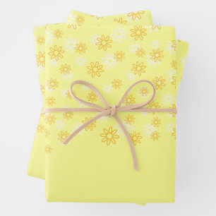 Weiße und gelbe Blumen auf Pastellgelb Geschenkpapier Set