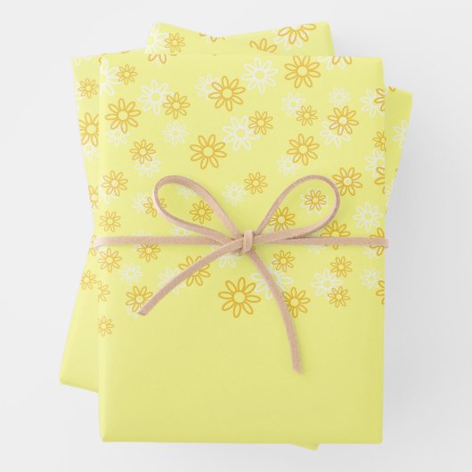 Weiße und gelbe Blumen auf Pastellgelb Geschenkpapier Set (Beispiel)
