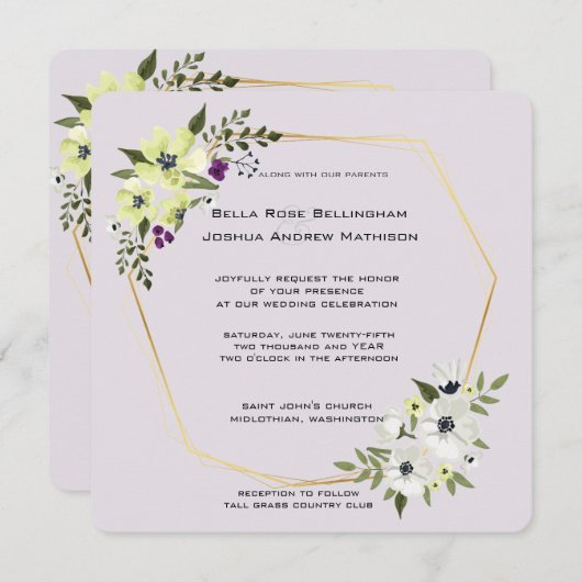 Weiße und gelbe Blüte mit Goldhochzeit Einladung (Vorne/Hinten)