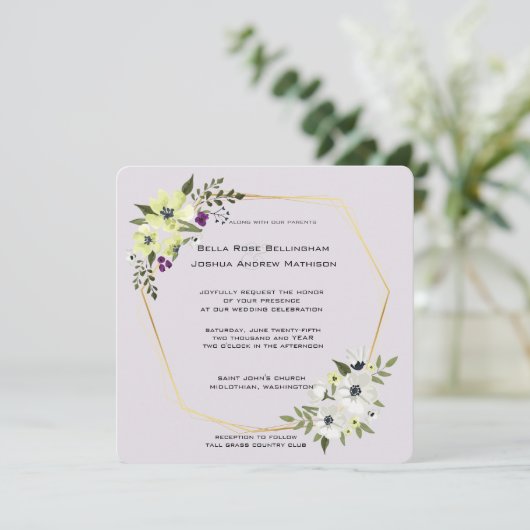 Weiße und gelbe Blüte mit Goldhochzeit Einladung (Stehend Vorderseite)