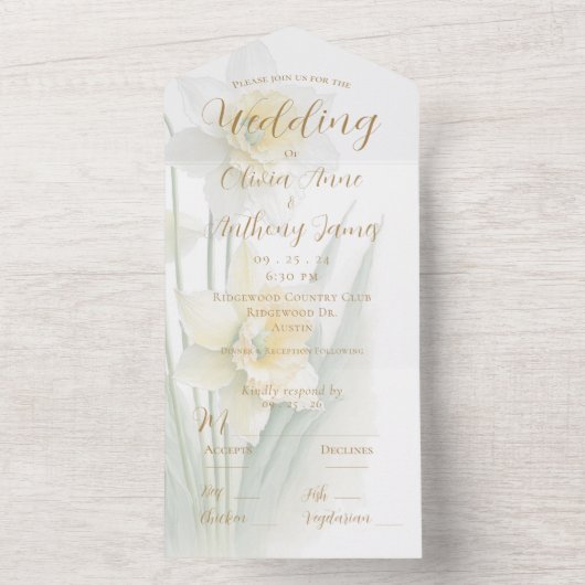 Weiße und gelbe Daffeleien All In One Einladung (Innen Boden)