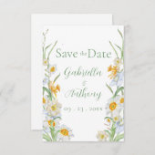 Weiße und gelbe Daffodische Blumenschrift Save The Date (Vorne/Hinten)