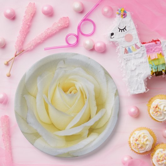 Weiße und gelbe Rose Pappteller (Party)