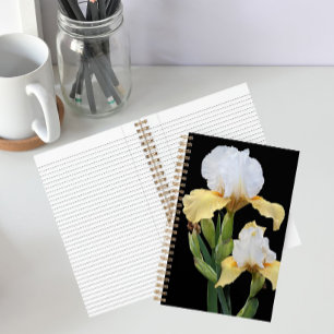 Weiße und gelbe Schwertlilien Blumen Notizblock