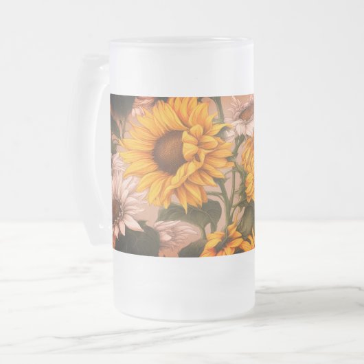 Weiße und gelbe Sonnenblumen #3 - Mattglas Bierglas (Vorderseite Links)