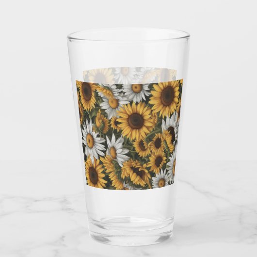 Weiße und gelbe Sonnenblumen #4 Glas (Vorderseite)