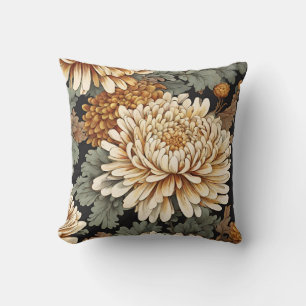 Weiße und gelbe Vintage-Chrysanthemen Kissen