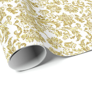 Weiße und glänzende goldene Blumen-Damaskus-Muster Geschenkpapier