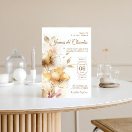 Weiße und goldblütige Rustikale Moderne Hochzeit G Einladung