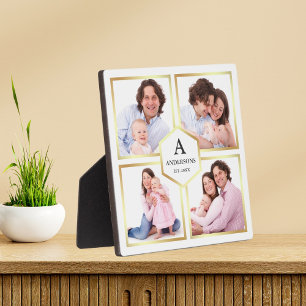 Weiße und goldene 4-Bilder-Familienfotocollage Fotoplatte