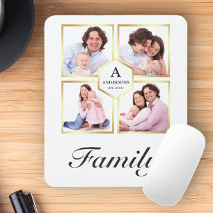 Weiße und goldene 4-Bilder-Familienfotocollage Mousepad