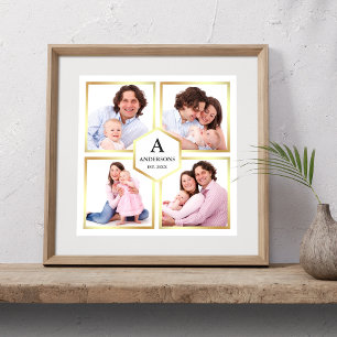 Weiße und goldene 4-Bilder-Familienfotocollage Poster