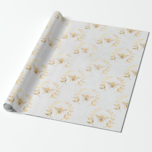 Weiße und goldene Bienenhochzeit  Geschenkpapier