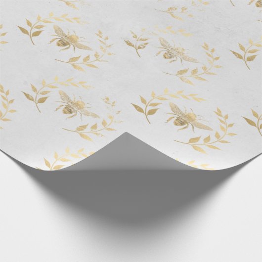 Weiße und goldene Bienenhochzeit  Geschenkpapier (Ecke)