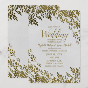 Weiße und goldene Blätter - Chic Rustikale Moderne Einladung