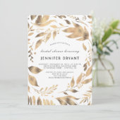 Weiße und goldene Blätter Laurel Fall Brautparty Einladung (Stehend Vorderseite)