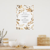 Weiße und goldene Blätter Laurel Wedding Willkomme Poster (Küche)
