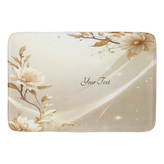 Weiße und goldene Blumen Badematte (Vorderseite)