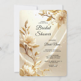 Weiße und goldene Blumen Brautparty Einladung