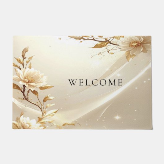 Weiße und goldene Blumen Fußmatte (Vorderseite)