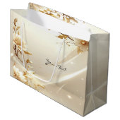 Weiße und goldene Blumen-Geschenktasche Große Geschenktüte (Vorderseite Schrägansicht)