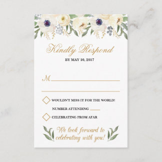 Weiße und goldene Blumen-Hochzeits-RSVP-Karte Einladung