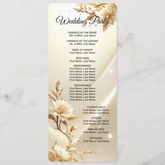 Weiße und goldene Blumen Hochzeitsprogramm Programm (Rückseite)