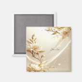 Weiße und goldene Blumen Magnet (Vorderseite/Rückseite)
