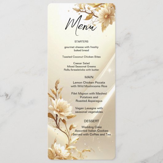 Weiße und goldene Blumen Menü Menükarte (Vorderseite)