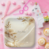 Weiße und goldene Blumen Papierplatte Pappteller (Party)