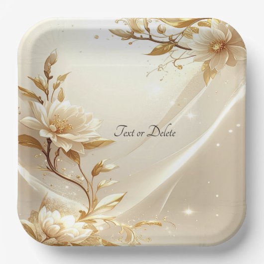 Weiße und goldene Blumen Papierplatte Pappteller (Vorderseite)
