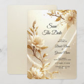 Weiße und goldene Blumen Save The Date (Vorne/Hinten)