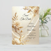 Weiße und goldene Blumen Save The Date (Stehend Vorderseite)