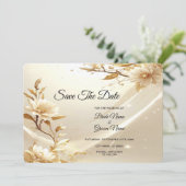 Weiße und goldene Blumen Save The Date (Stehend Vorderseite)