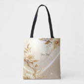 Weiße und goldene Blumen-Tragetasche Tasche (Vorderseite)