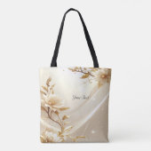 Weiße und goldene Blumen-Tragetasche Tasche (Rückseite)