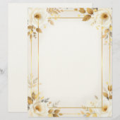 Weiße und goldene Blumen und Briefpapier mit Doppe (Vorne/Hinten)