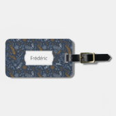 Weiße und goldene Blumendoodles in blau Gepäckanhänger (Vorderseite horizontal)