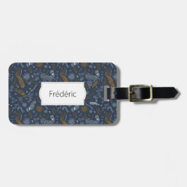 Weiße und goldene Blumendoodles in blau Gepäckanhänger