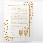 Weiße und goldene Champagnerbläschen, Hochzeitssui Dreifach Gefaltete Einladung (Innen Erste Seite)