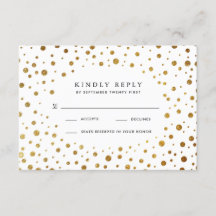 Weiße und goldene Confetti Foil Wedding RSVP Cards