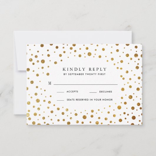 Weiße und goldene Confetti Foil Wedding RSVP Cards Karte (Vorderseite)